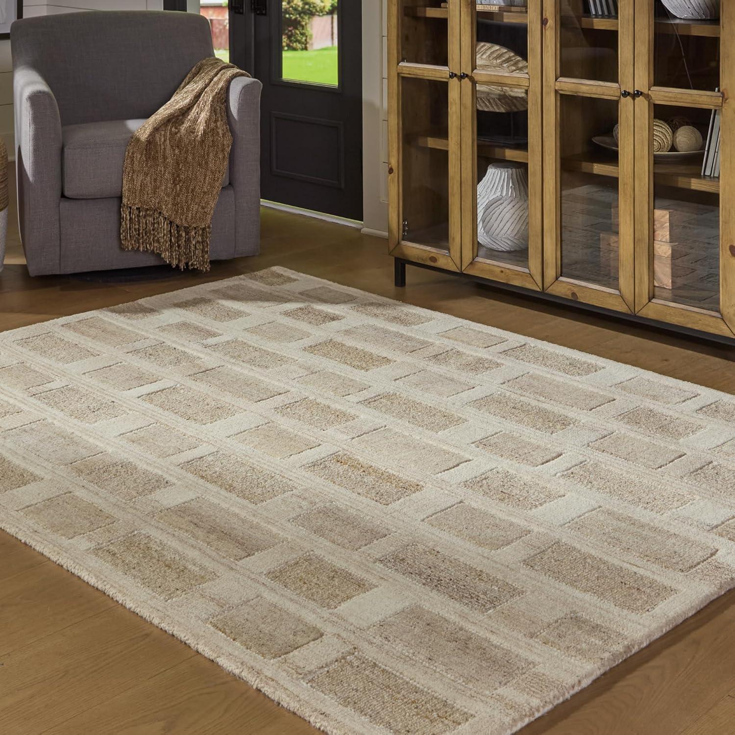 imageSignature Design by Ashley Qaabiz Bohemian 8 x 10 Indoor Medium Pile Geometric Area Rug Light Brown ampamp BlackTanBrownWhite