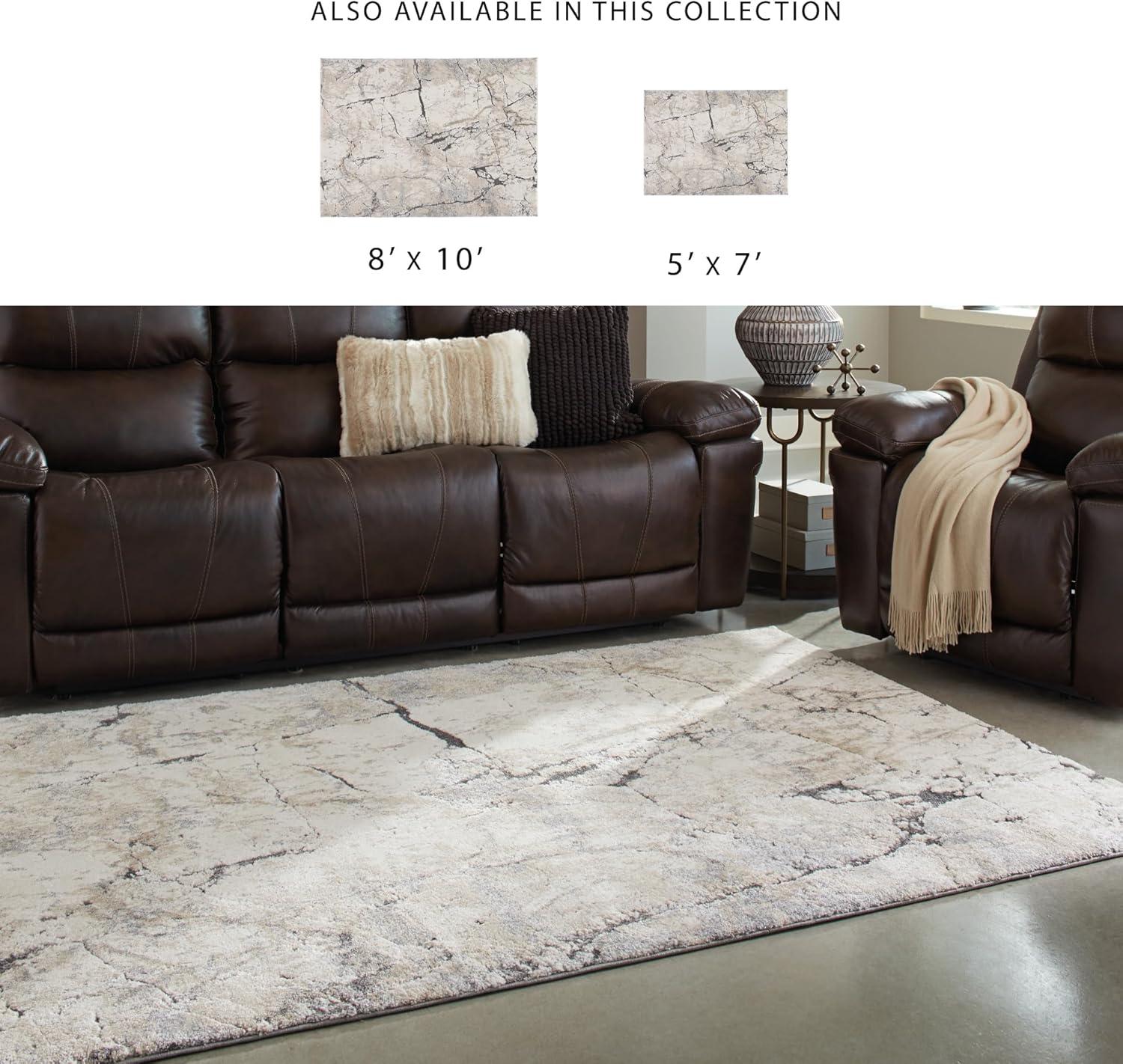 imageSignature Design by Ashley Qaabiz Bohemian 8 x 10 Indoor Medium Pile Geometric Area Rug Light Brown ampamp BlackWhite and Gray Marble