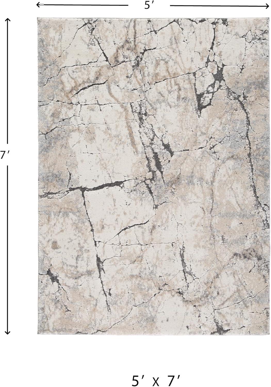 imageSignature Design by Ashley Qaabiz Bohemian 8 x 10 Indoor Medium Pile Geometric Area Rug Light Brown ampamp BlackWhite and Gray Marble