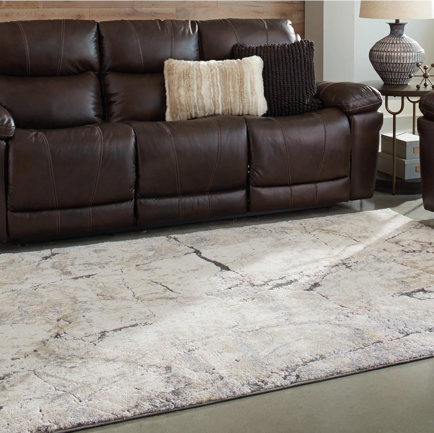 imageSignature Design by Ashley Qaabiz Bohemian 8 x 10 Indoor Medium Pile Geometric Area Rug Light Brown ampamp BlackWhite and Gray Marble