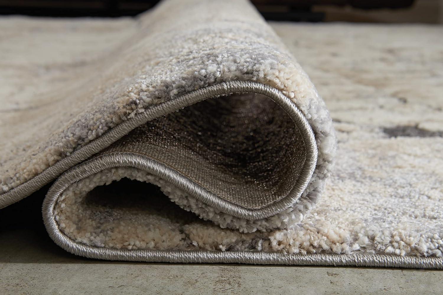 imageSignature Design by Ashley Qaabiz Bohemian 8 x 10 Indoor Medium Pile Geometric Area Rug Light Brown ampamp BlackWhite and Gray Marble