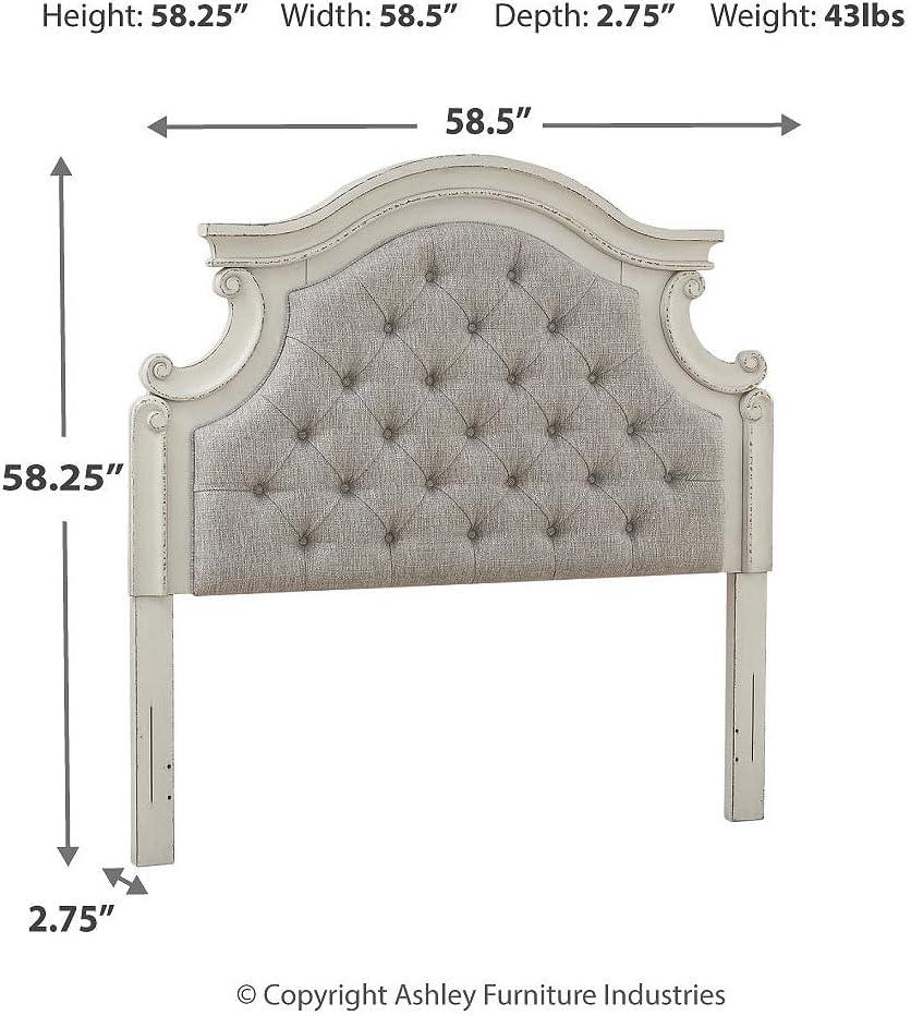 imageSignature Design by Ashley Realyn Traditional Upholstered Tufted Twin Platform Daybed with 1 Large Drawer Foundation or Box Spring Not Needed White ampamp BeigeFull