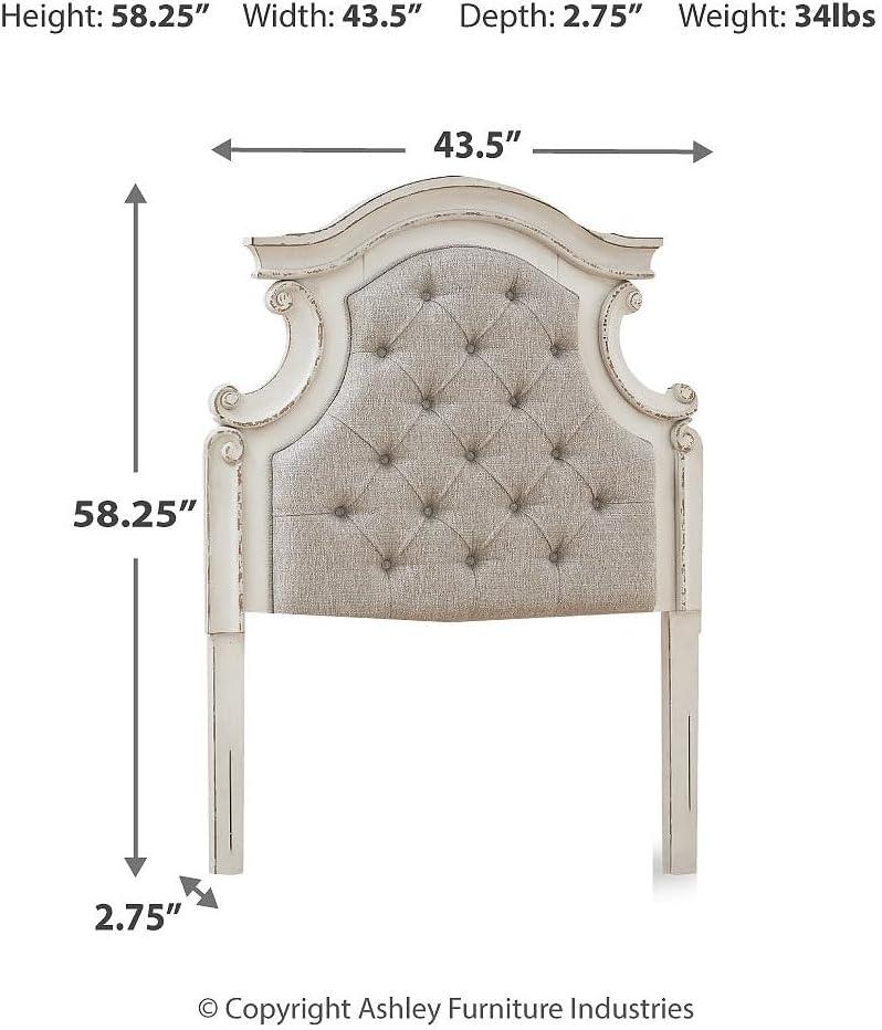 imageSignature Design by Ashley Realyn Traditional Upholstered Tufted Twin Platform Daybed with 1 Large Drawer Foundation or Box Spring Not Needed White ampamp BeigeTwin