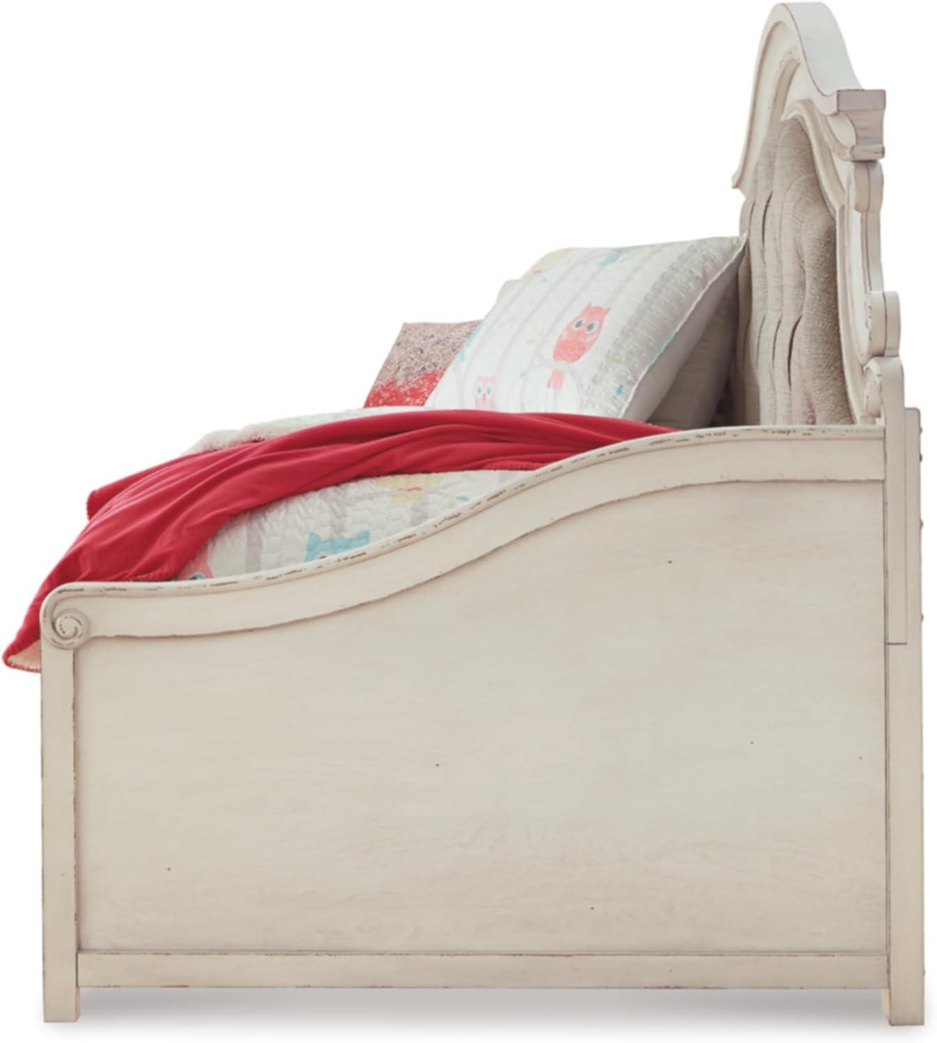 imageSignature Design by Ashley Realyn Traditional Upholstered Tufted Twin Platform Daybed with 1 Large Drawer Foundation or Box Spring Not Needed White ampamp BeigeTwin