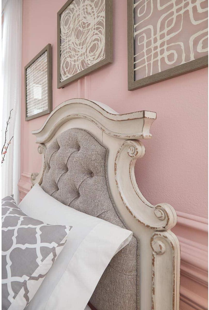 imageSignature Design by Ashley Realyn Traditional Upholstered Tufted Twin Platform Daybed with 1 Large Drawer Foundation or Box Spring Not Needed White ampamp BeigeTwin