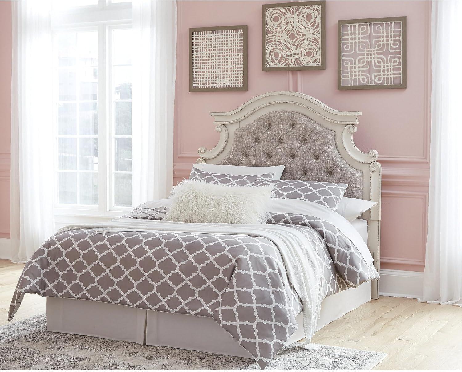 imageSignature Design by Ashley Realyn Traditional Upholstered Tufted Twin Platform Daybed with 1 Large Drawer Foundation or Box Spring Not Needed White ampamp BeigeFull