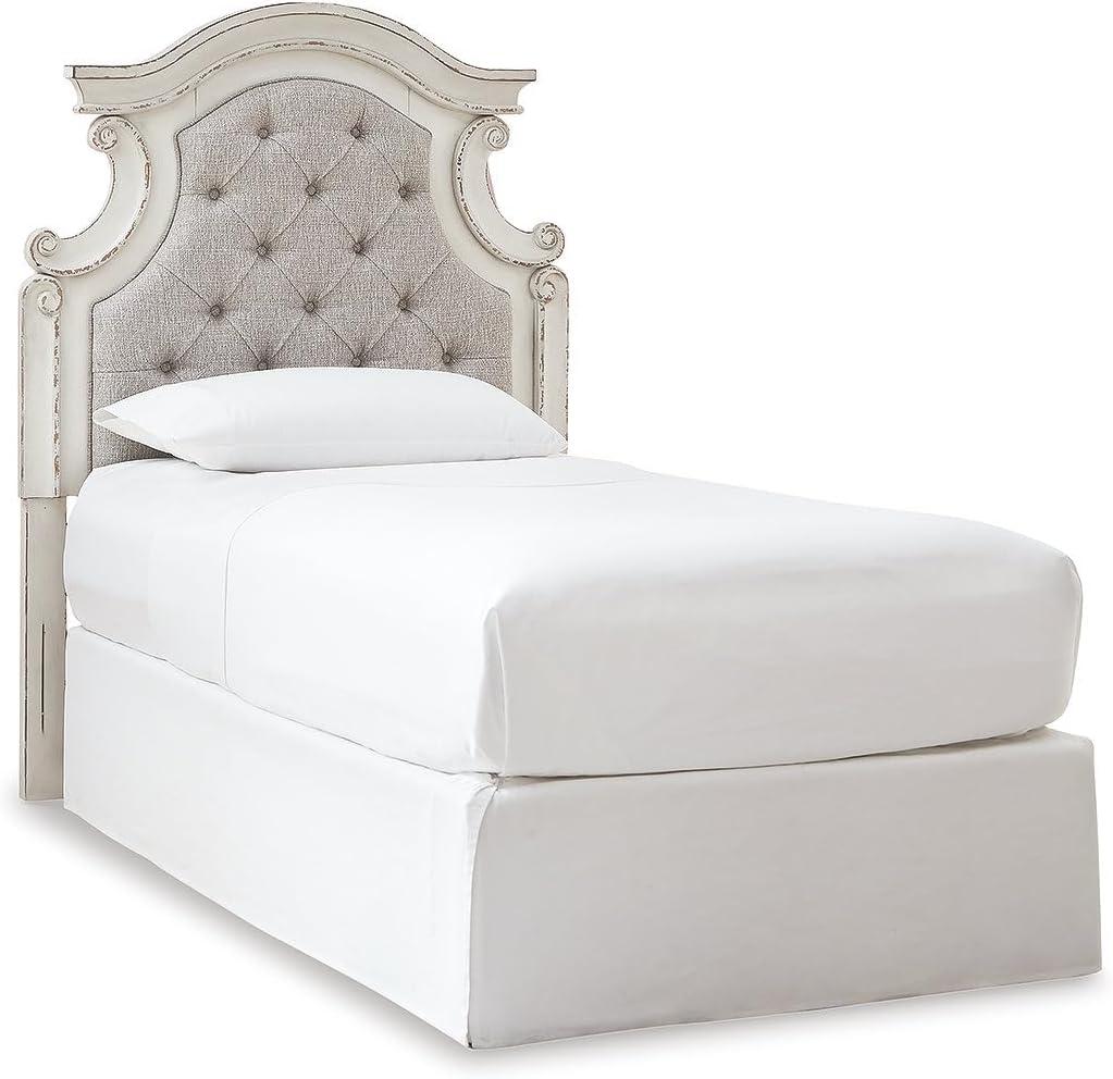 imageSignature Design by Ashley Realyn Traditional Upholstered Tufted Twin Platform Daybed with 1 Large Drawer Foundation or Box Spring Not Needed White ampamp BeigeTwin