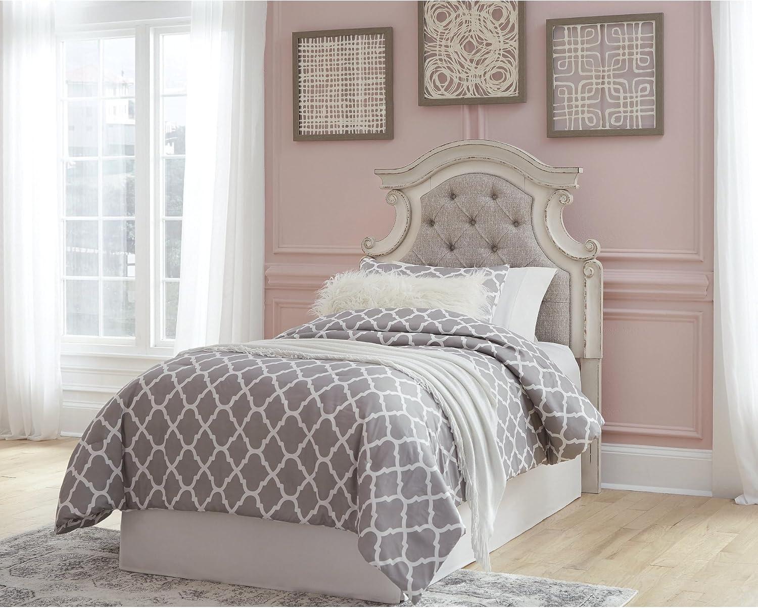 imageSignature Design by Ashley Realyn Traditional Upholstered Tufted Twin Platform Daybed with 1 Large Drawer Foundation or Box Spring Not Needed White ampamp BeigeTwin