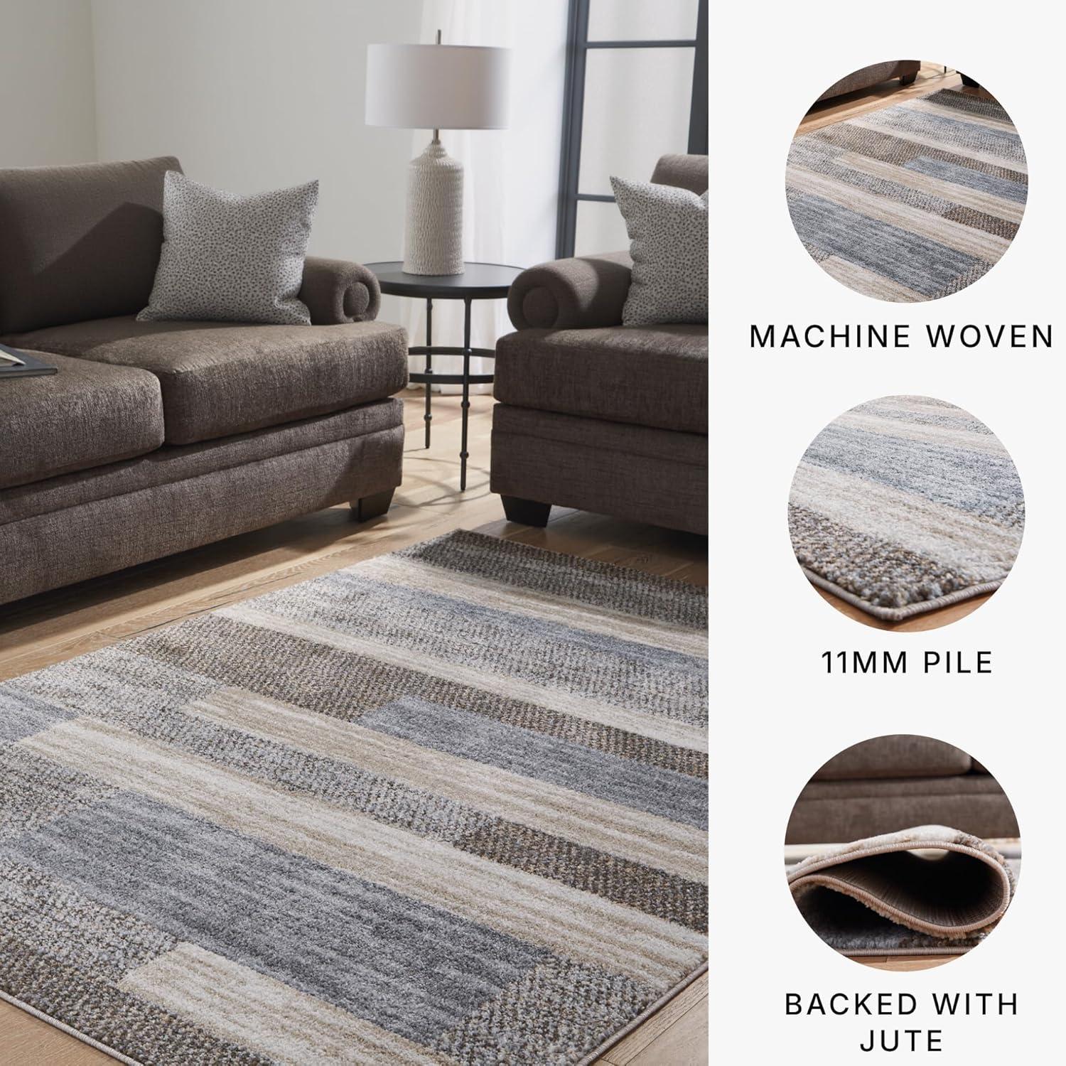imageSignature Design by Ashley Sethburn Casual Indoor Striped Large 8 x 10 Rug Dark Brown ampamp Gray5 x 7 Rectangular