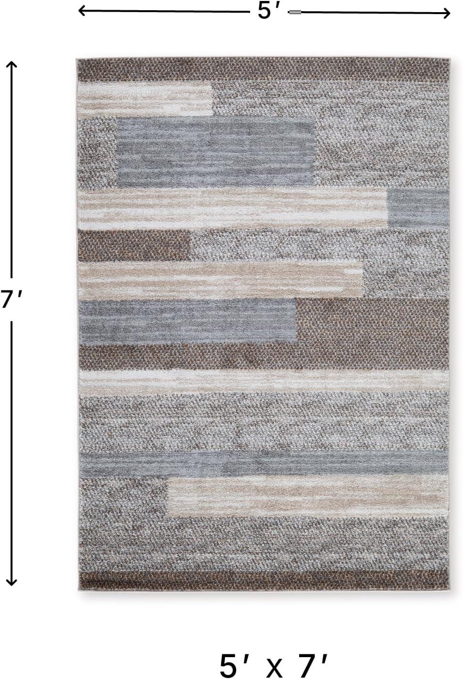 imageSignature Design by Ashley Sethburn Casual Indoor Striped Large 8 x 10 Rug Dark Brown ampamp Gray5 x 7 Rectangular