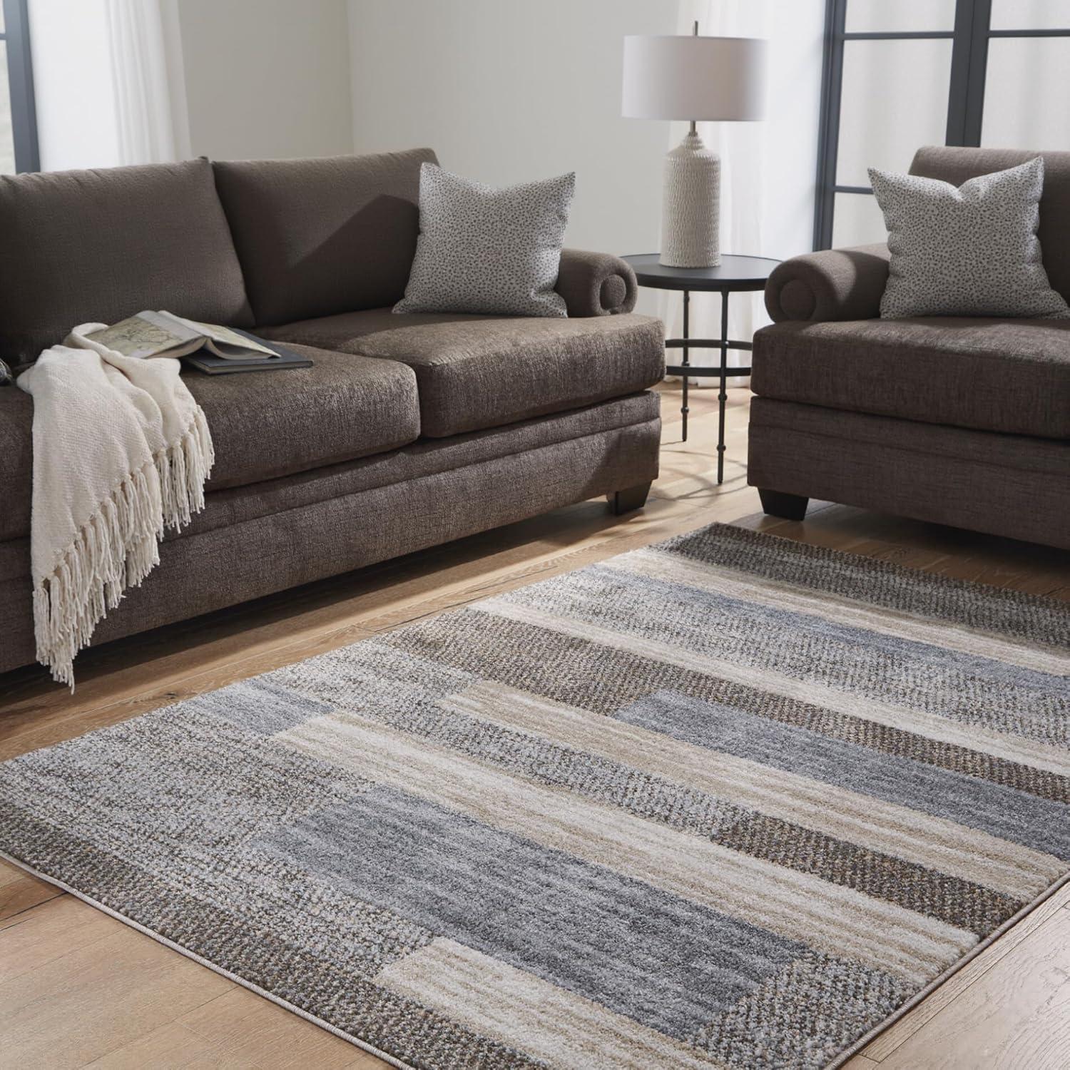 imageSignature Design by Ashley Sethburn Casual Indoor Striped Large 8 x 10 Rug Dark Brown ampamp Gray710 x 910 Rectangular