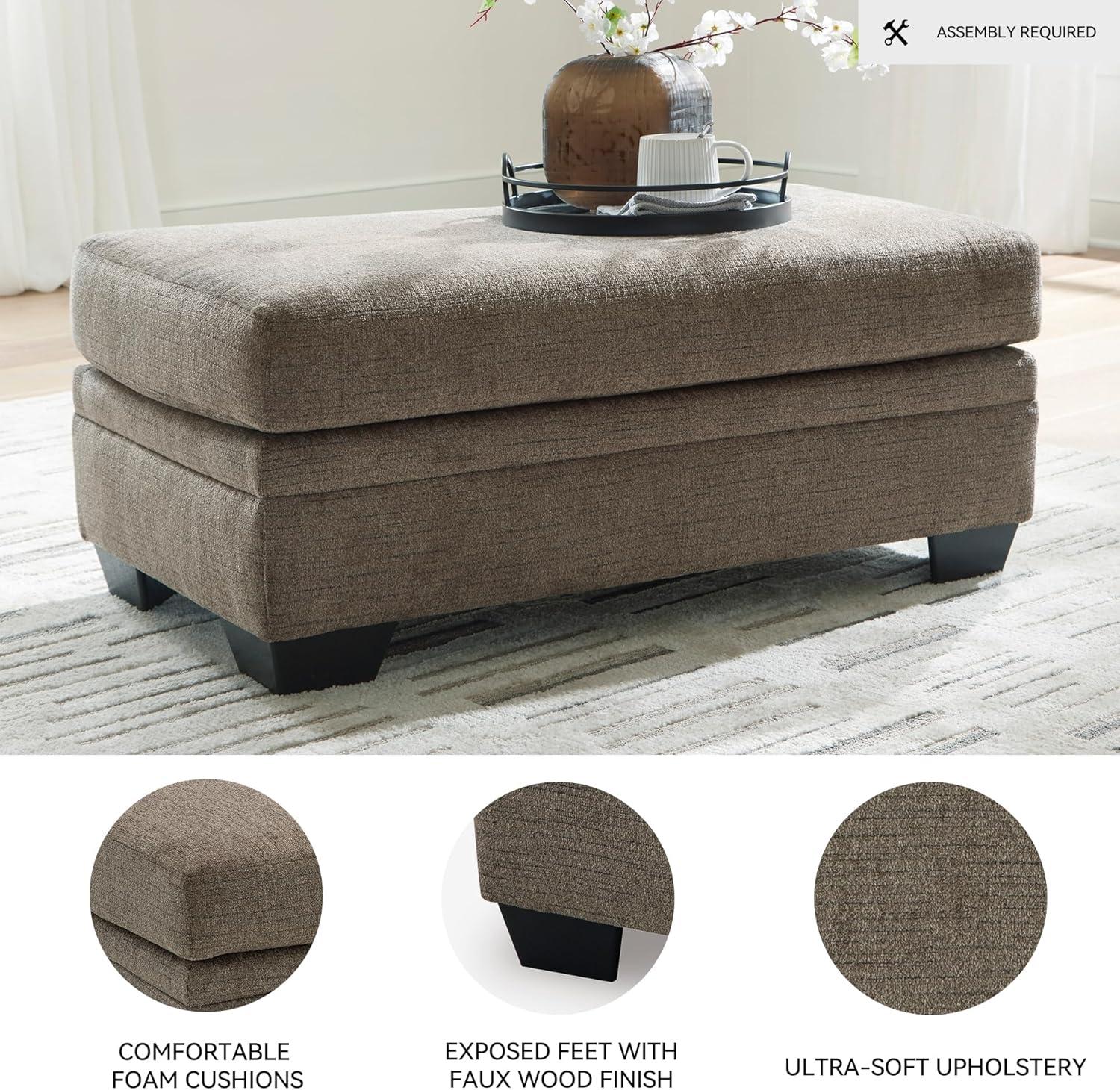 imageSignature Design by Ashley Stonemeade Casual Upholstered Rectangular Ottoman Light BrownDark Brown