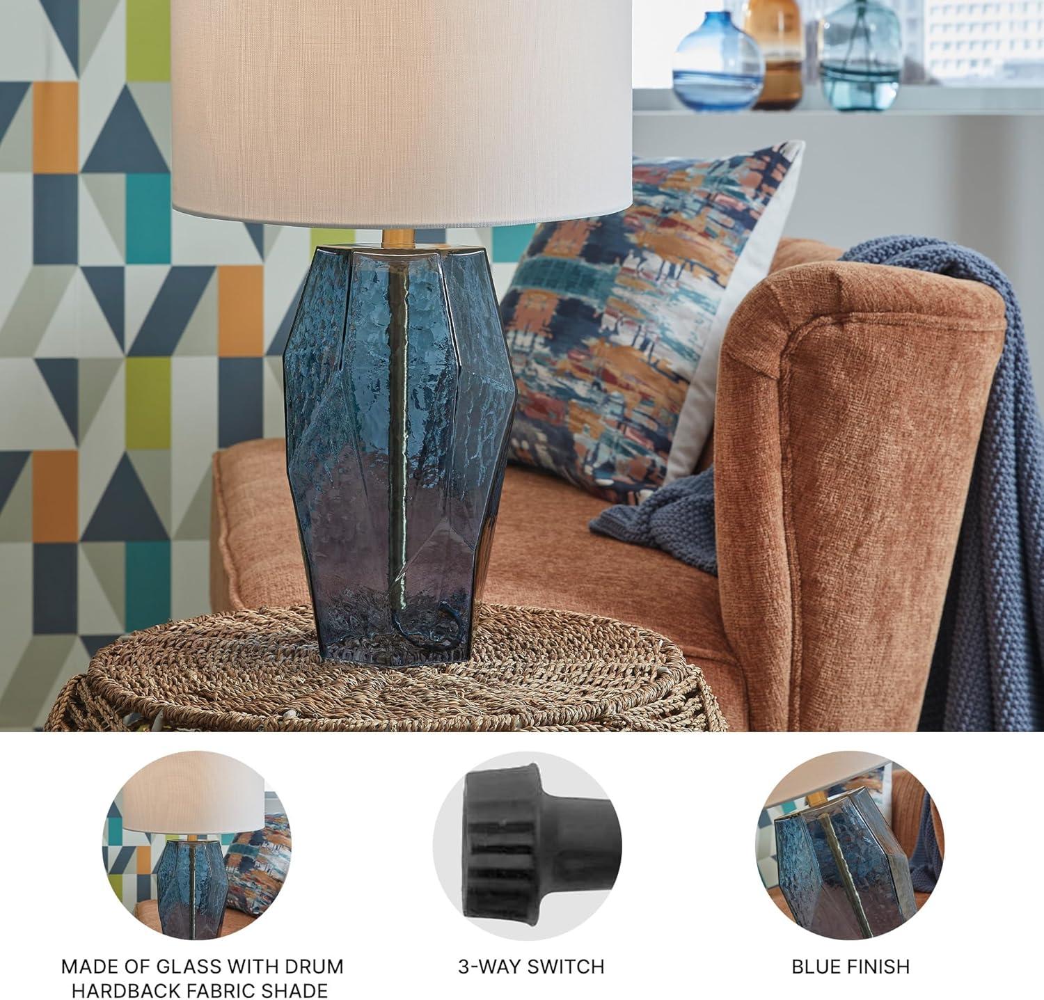 imageSignature Design by Ashley Tallow Contemporary Glass Table Lamp with 3Way Switch Blue ampamp White