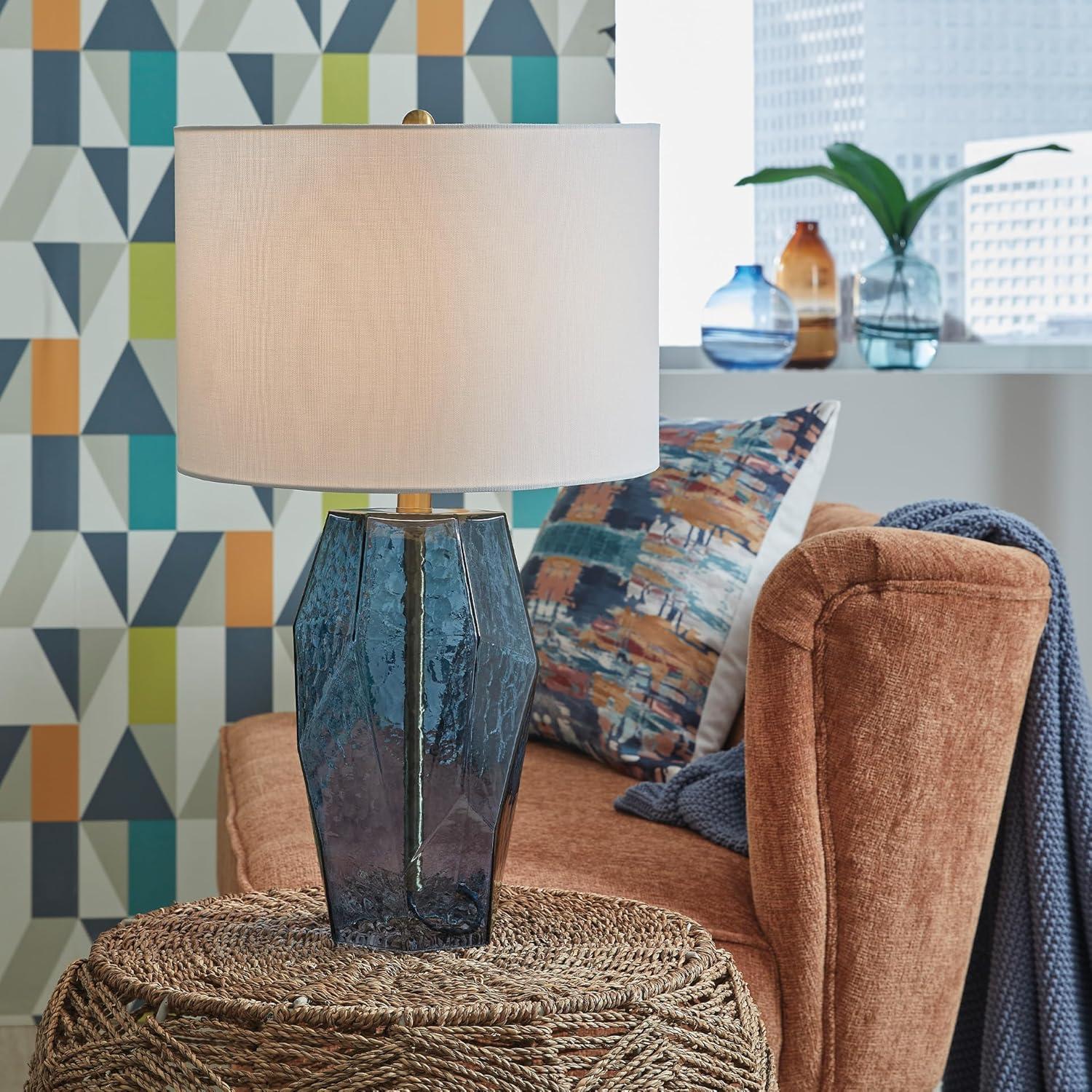 imageSignature Design by Ashley Tallow Contemporary Glass Table Lamp with 3Way Switch Blue ampamp White