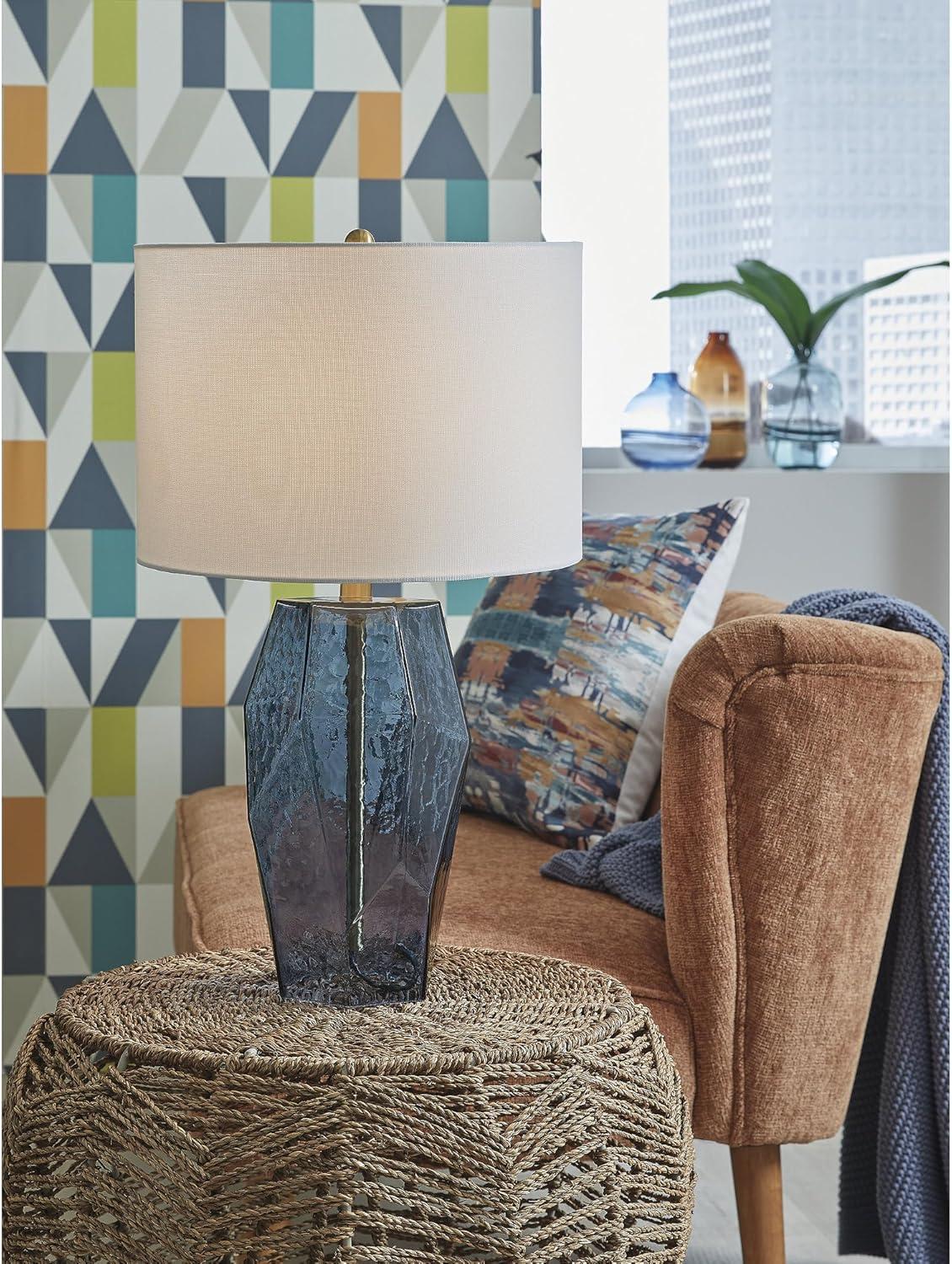 imageSignature Design by Ashley Tallow Contemporary Glass Table Lamp with 3Way Switch Blue ampamp White