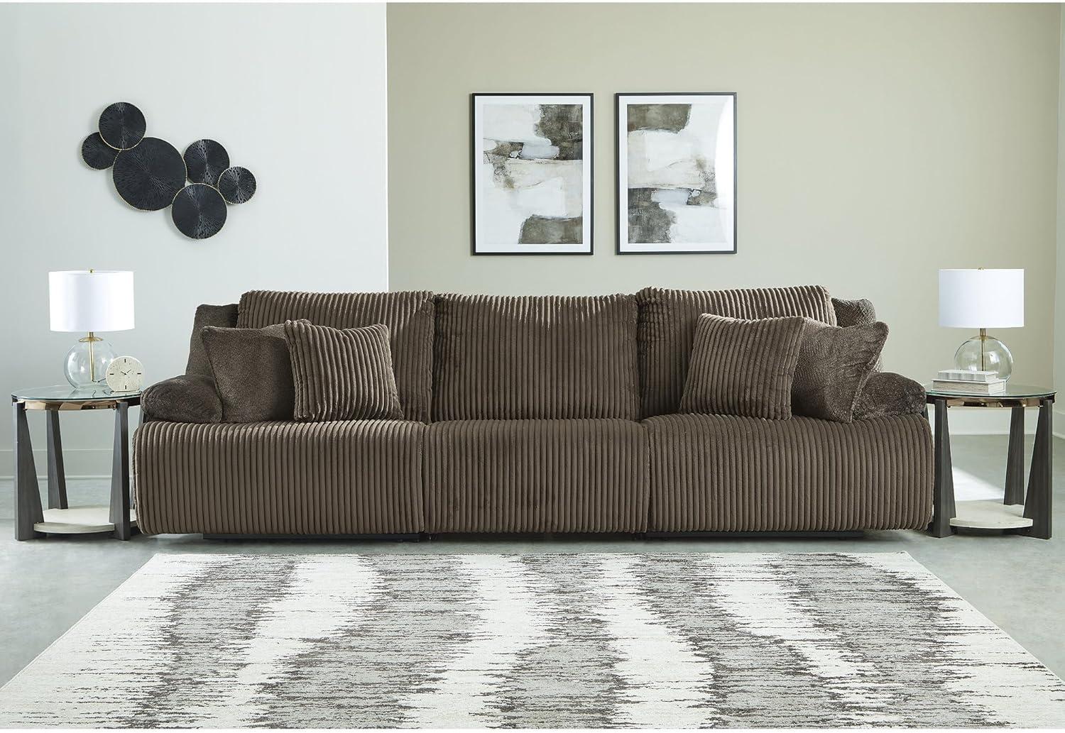 imageSignature Design by Ashley Top Tier Casual LShaped 3Piece Reclining Sectional Sofa with Chaise Console Storage and 4 Accent Pillows WhiteDark Brown