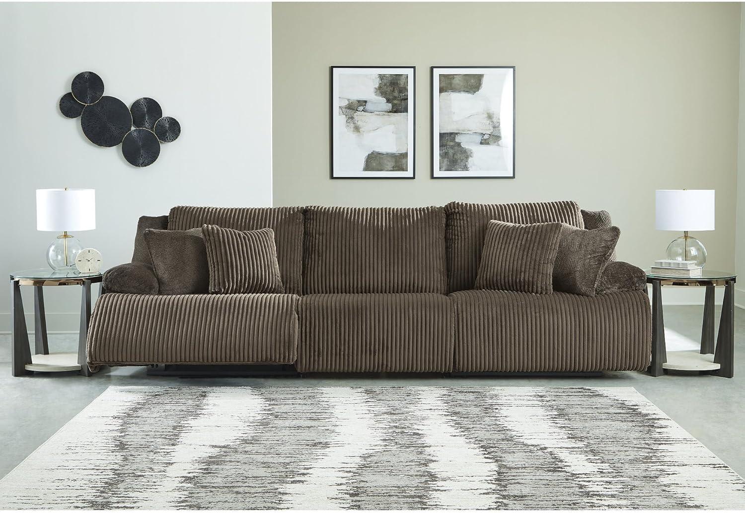 imageSignature Design by Ashley Top Tier Casual LShaped 3Piece Reclining Sectional Sofa with Chaise Console Storage and 4 Accent Pillows WhiteDark Brown