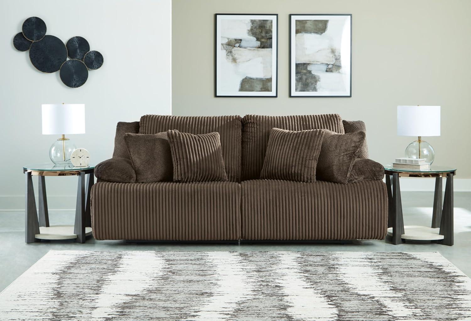 imageSignature Design by Ashley Top Tier Casual LShaped 3Piece Reclining Sectional Sofa with Chaise Console Storage and 4 Accent Pillows WhiteDark Brown