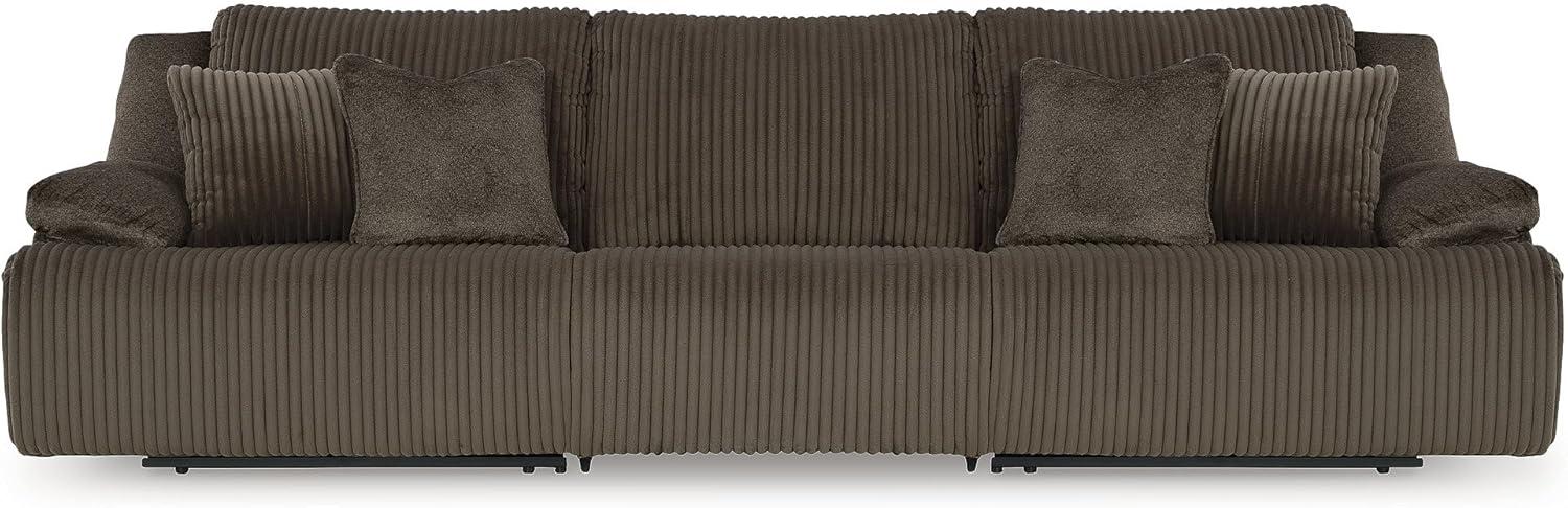 imageSignature Design by Ashley Top Tier Casual LShaped 3Piece Reclining Sectional Sofa with Chaise Console Storage and 4 Accent Pillows WhiteDark Brown