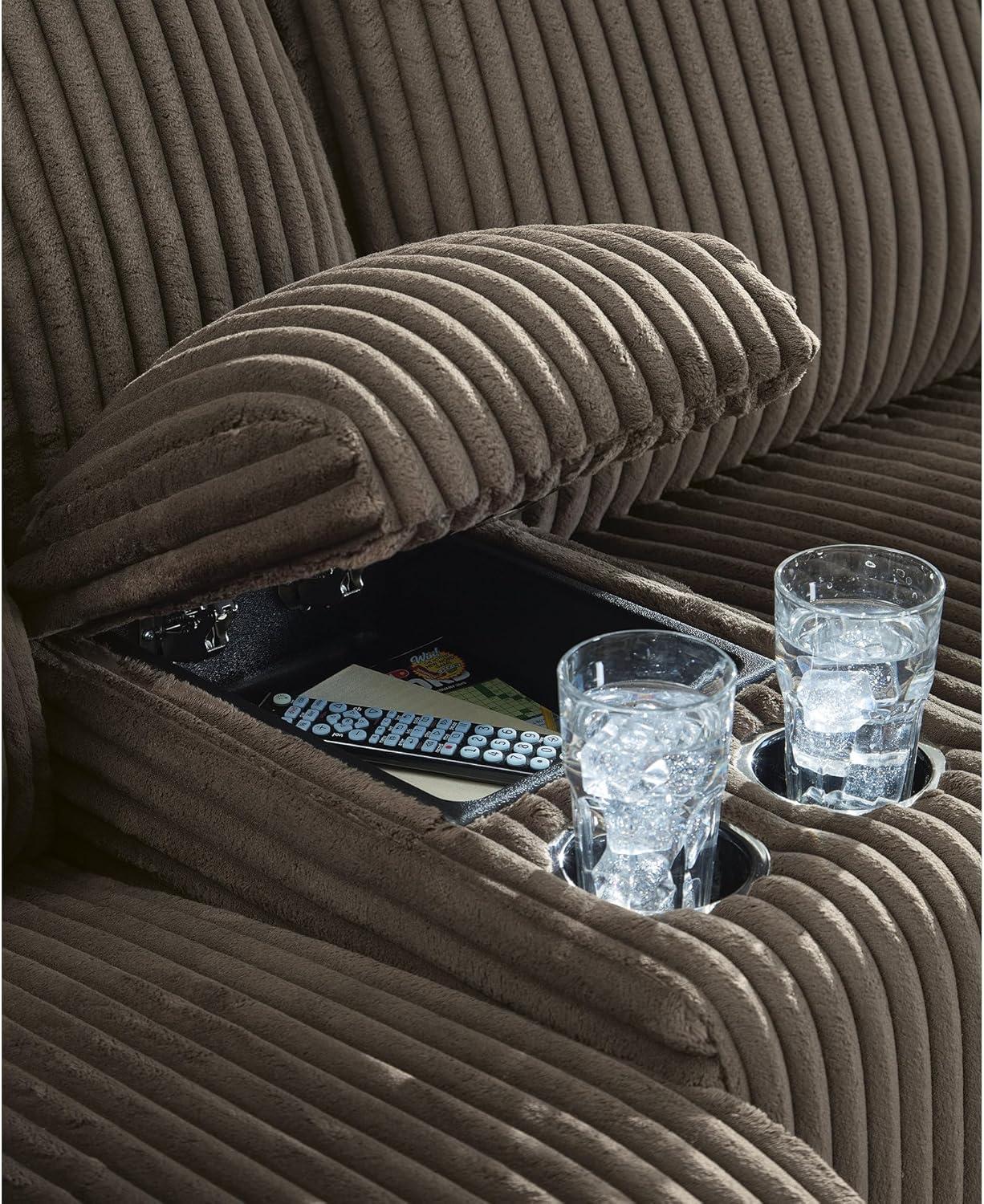 imageSignature Design by Ashley Top Tier Casual LShaped 3Piece Reclining Sectional Sofa with Chaise Console Storage and 4 Accent Pillows WhiteDark Brown