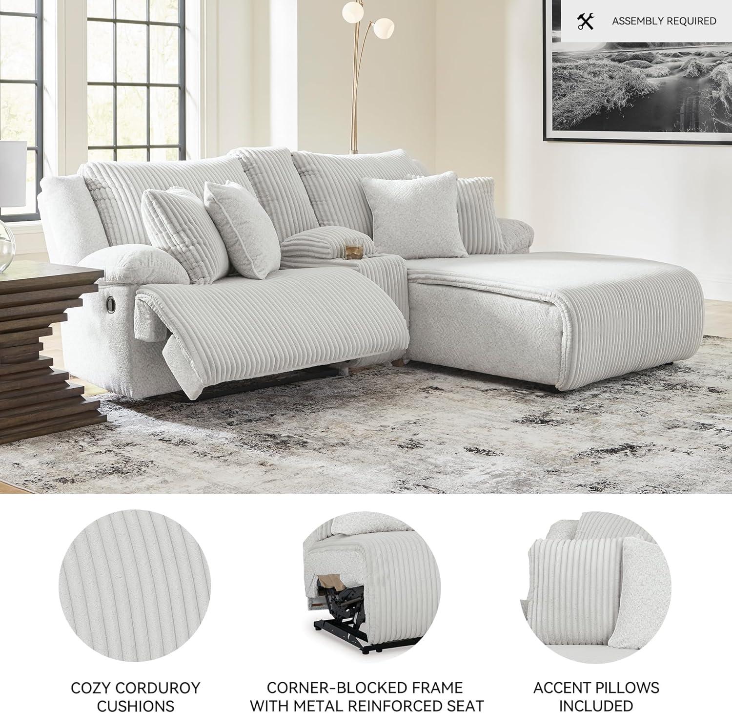 imageSignature Design by Ashley Top Tier Casual LShaped 3Piece Reclining Sectional Sofa with Chaise Console Storage and 4 Accent Pillows WhiteWhite