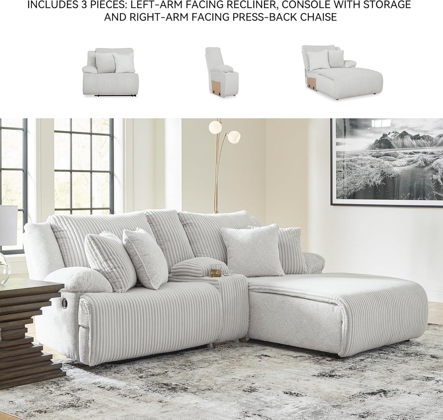 imageSignature Design by Ashley Top Tier Casual LShaped 3Piece Reclining Sectional Sofa with Chaise Console Storage and 4 Accent Pillows WhiteWhite