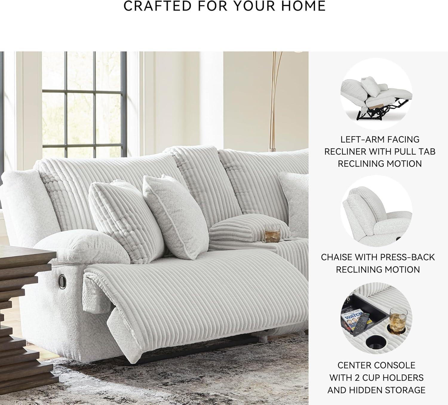 imageSignature Design by Ashley Top Tier Casual LShaped 3Piece Reclining Sectional Sofa with Chaise Console Storage and 4 Accent Pillows WhiteWhite