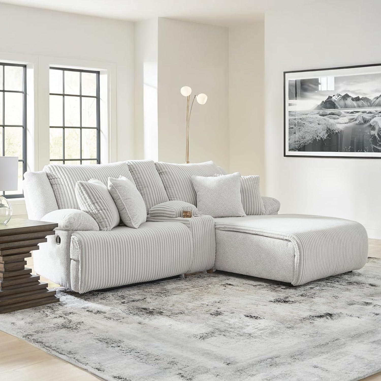 imageSignature Design by Ashley Top Tier Casual LShaped 3Piece Reclining Sectional Sofa with Chaise Console Storage and 4 Accent Pillows WhiteWhite