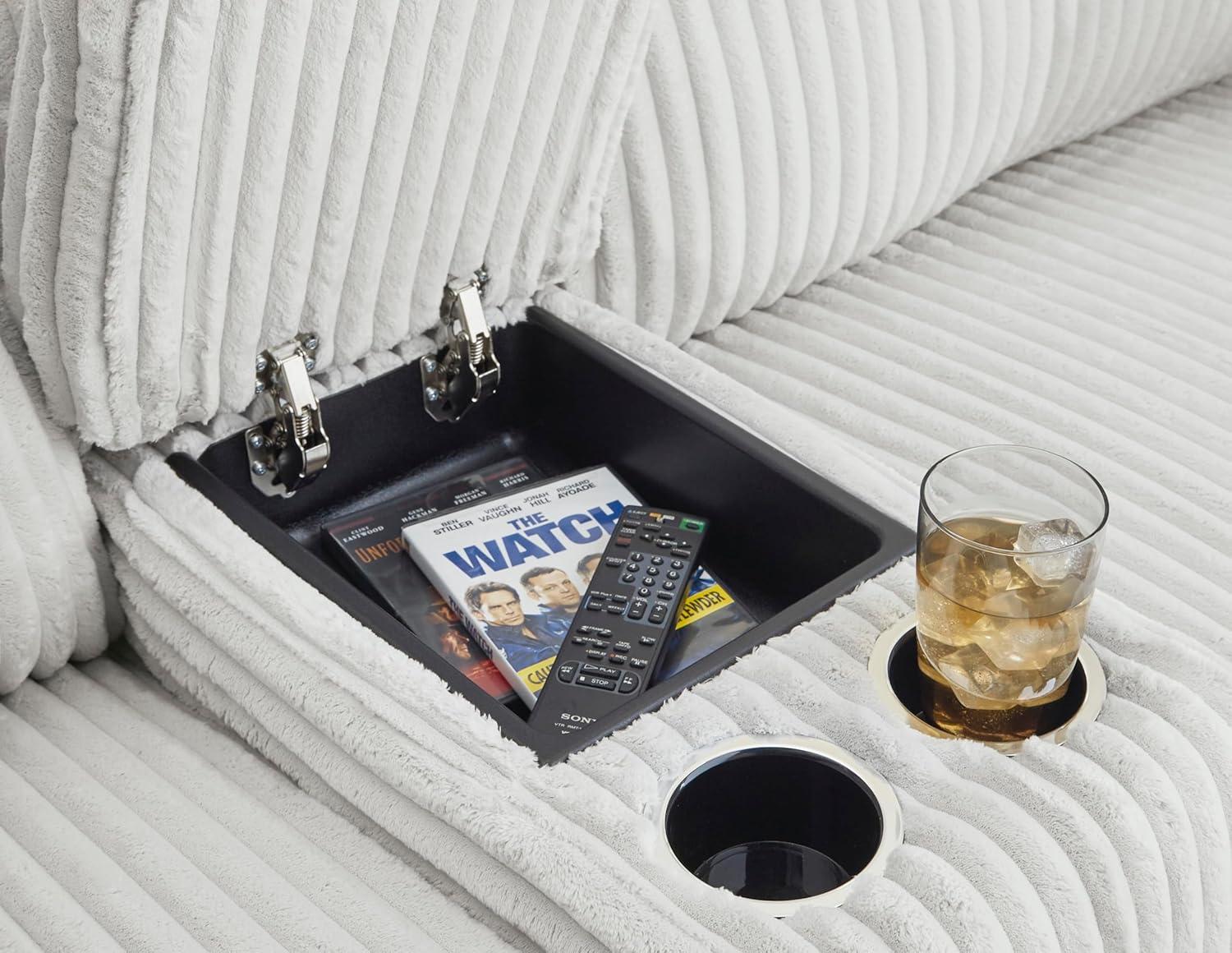 imageSignature Design by Ashley Top Tier Casual LShaped 3Piece Reclining Sectional Sofa with Chaise Console Storage and 4 Accent Pillows WhiteWhite