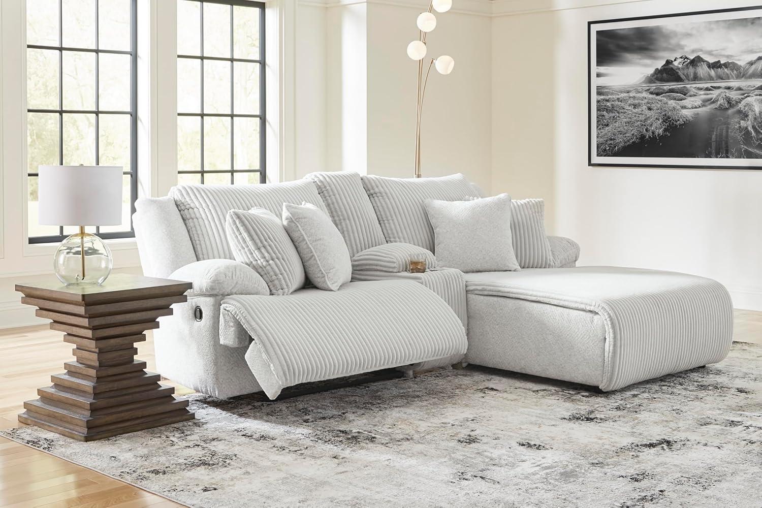 imageSignature Design by Ashley Top Tier Casual LShaped 3Piece Reclining Sectional Sofa with Chaise Console Storage and 4 Accent Pillows WhiteWhite