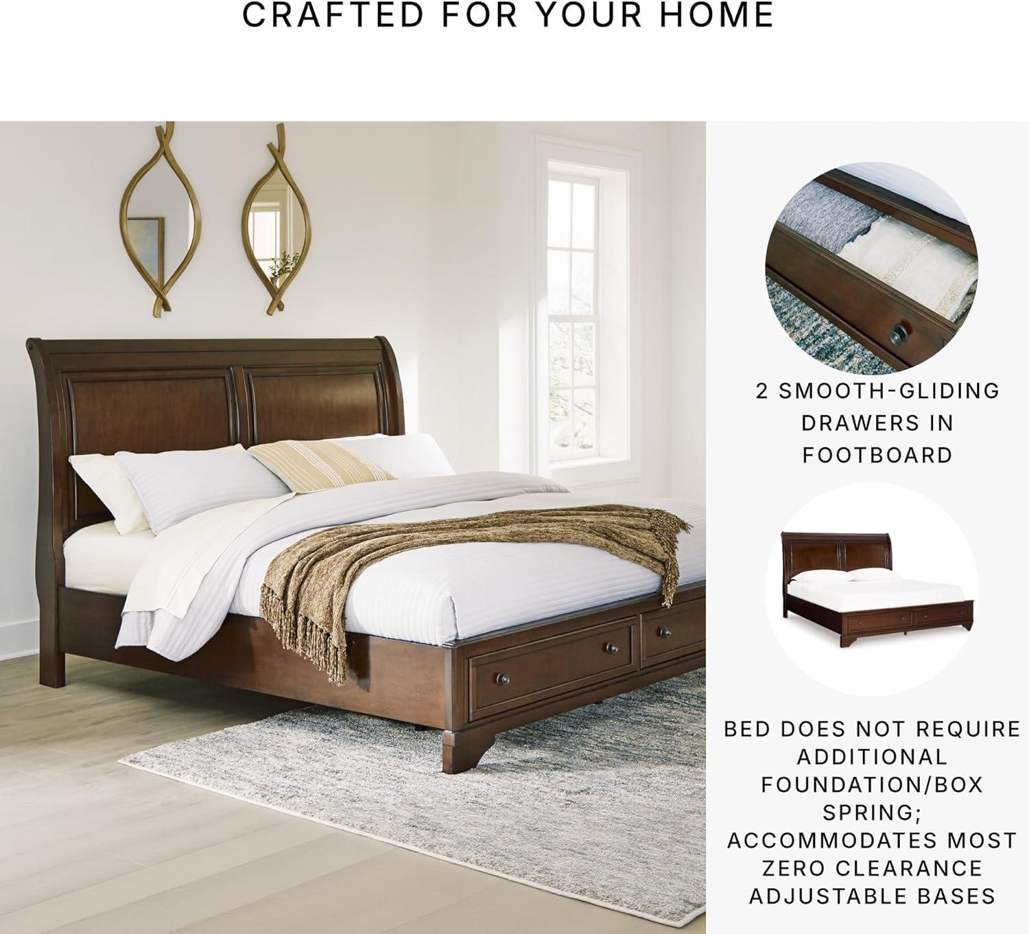 imageSignature Design by Ashley Trellington Traditional King Sleigh Storage Bed Foundation or Box Spring Not Needed Dark BrownKing