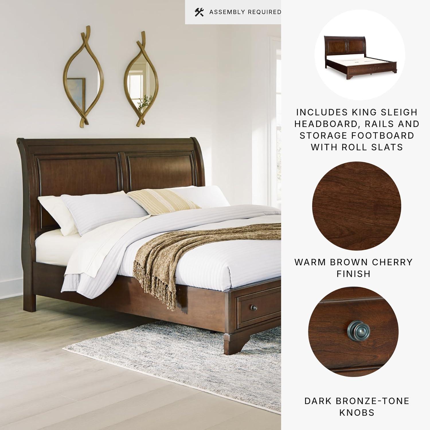 imageSignature Design by Ashley Trellington Traditional King Sleigh Storage Bed Foundation or Box Spring Not Needed Dark BrownKing