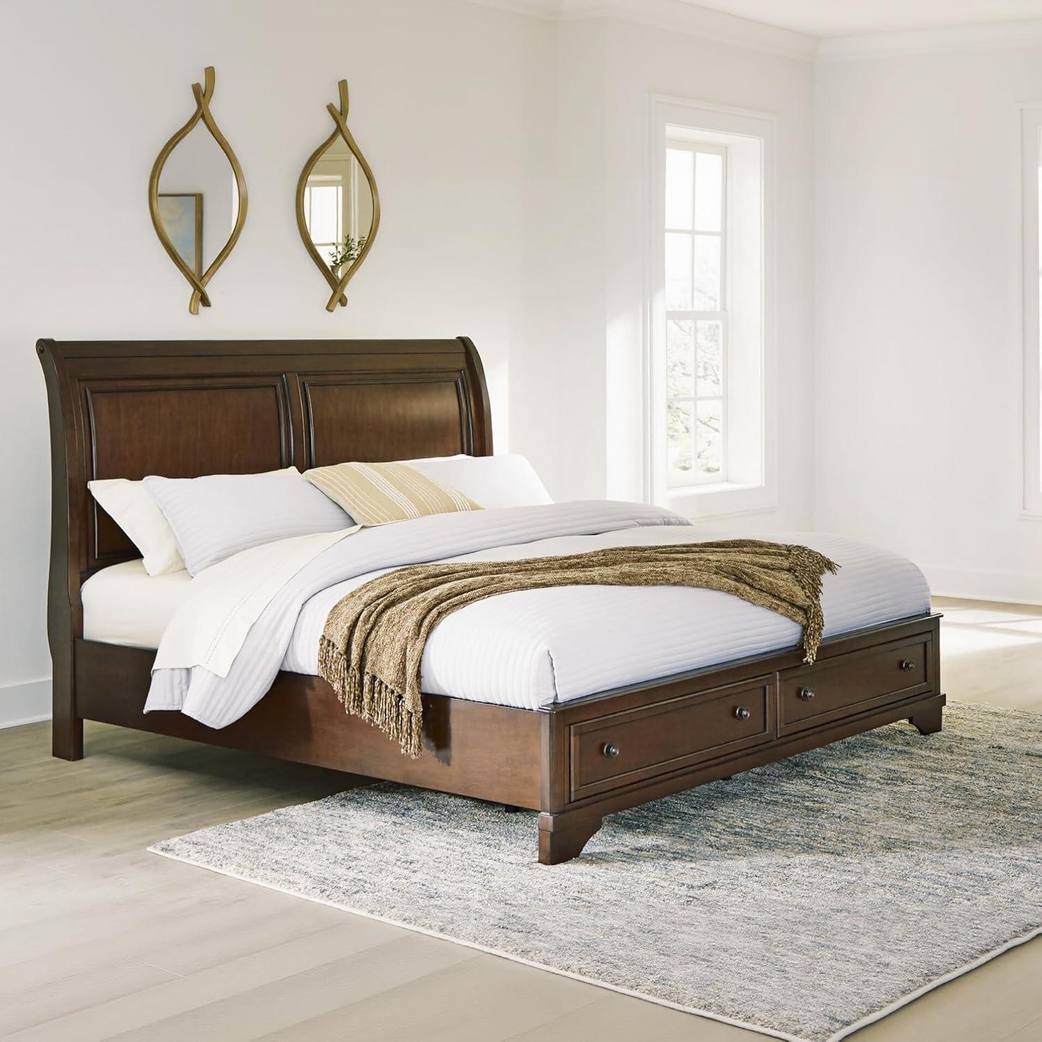 imageSignature Design by Ashley Trellington Traditional King Sleigh Storage Bed Foundation or Box Spring Not Needed Dark BrownQueen