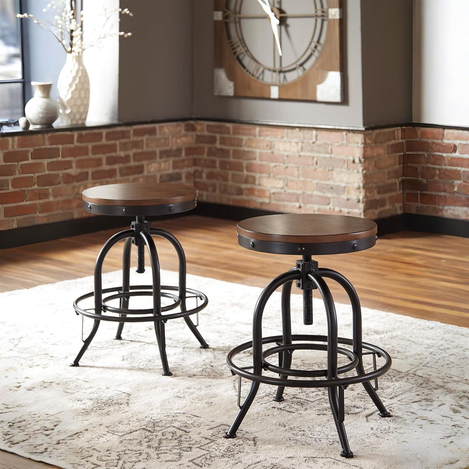imageSignature Design by Ashley Valebeck Industrial Adjustable Height Swivel Barstool 2 Count BrownCounter Height