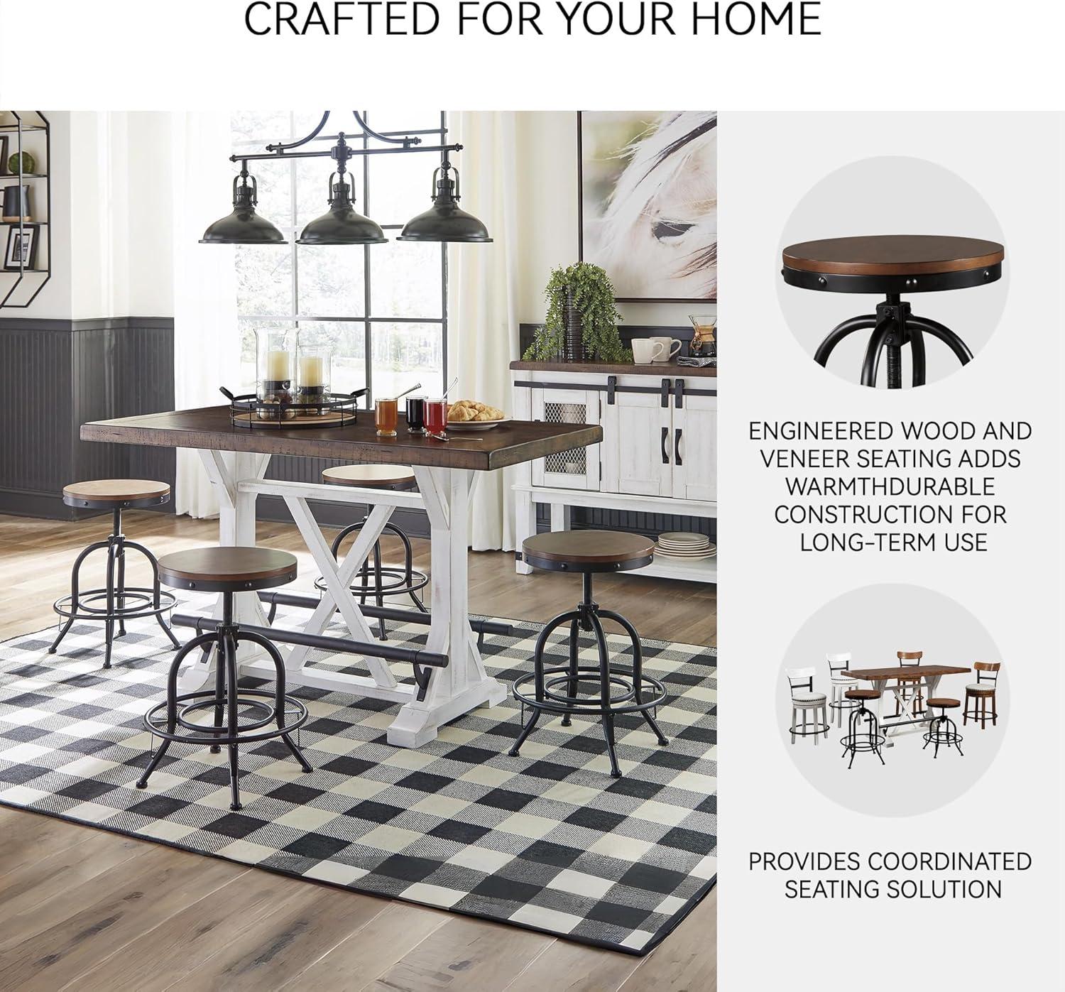 imageSignature Design by Ashley Valebeck Industrial Adjustable Height Swivel Barstool 2 Count BrownCounter Height
