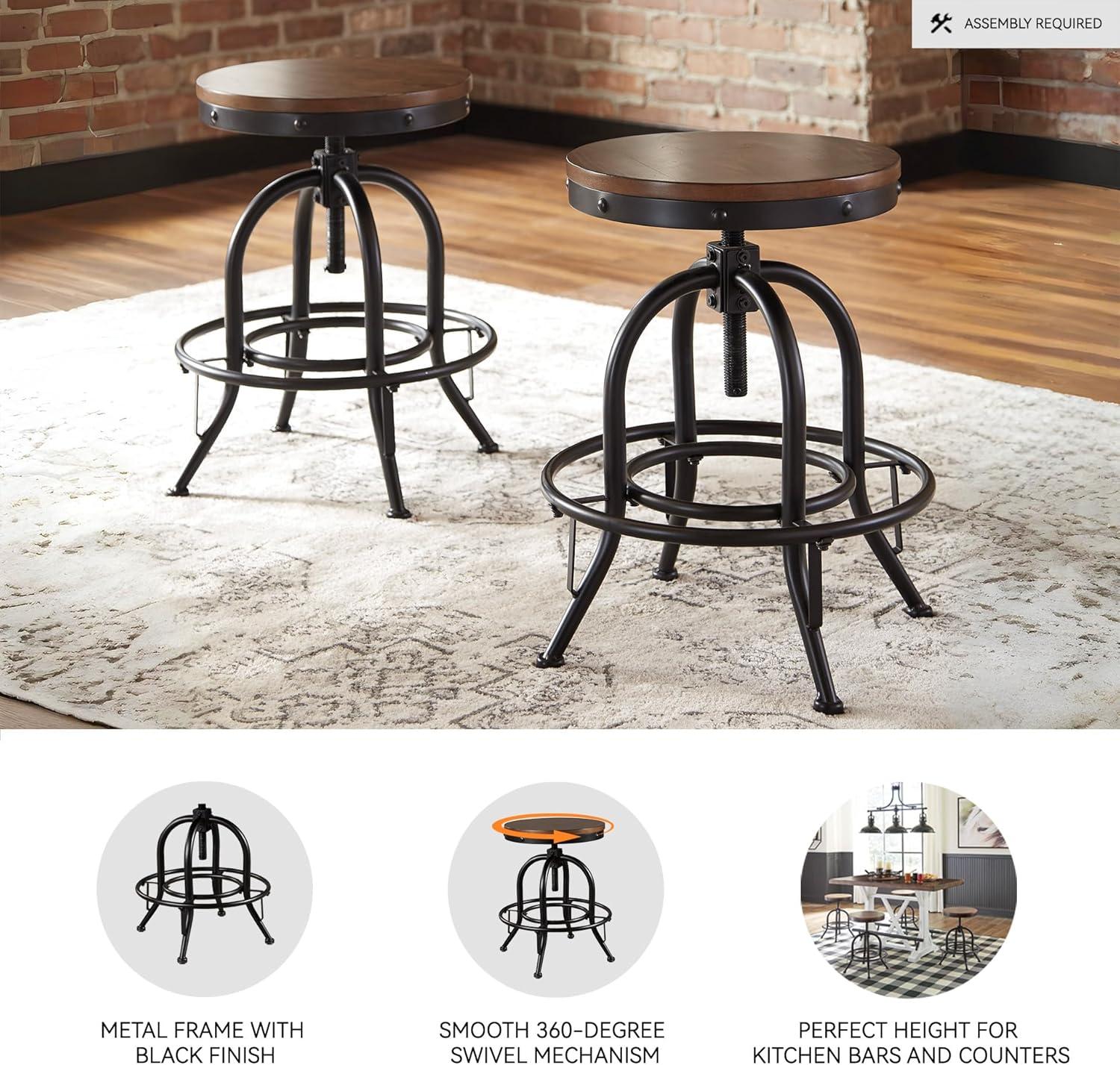 imageSignature Design by Ashley Valebeck Industrial Adjustable Height Swivel Barstool 2 Count BrownCounter Height