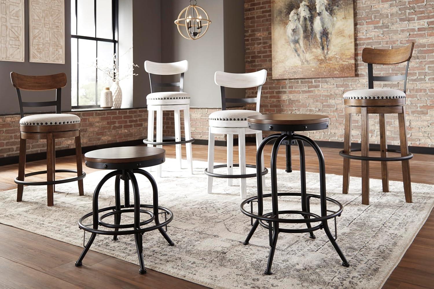 imageSignature Design by Ashley Valebeck Industrial Adjustable Height Swivel Barstool 2 Count BrownCounter Height