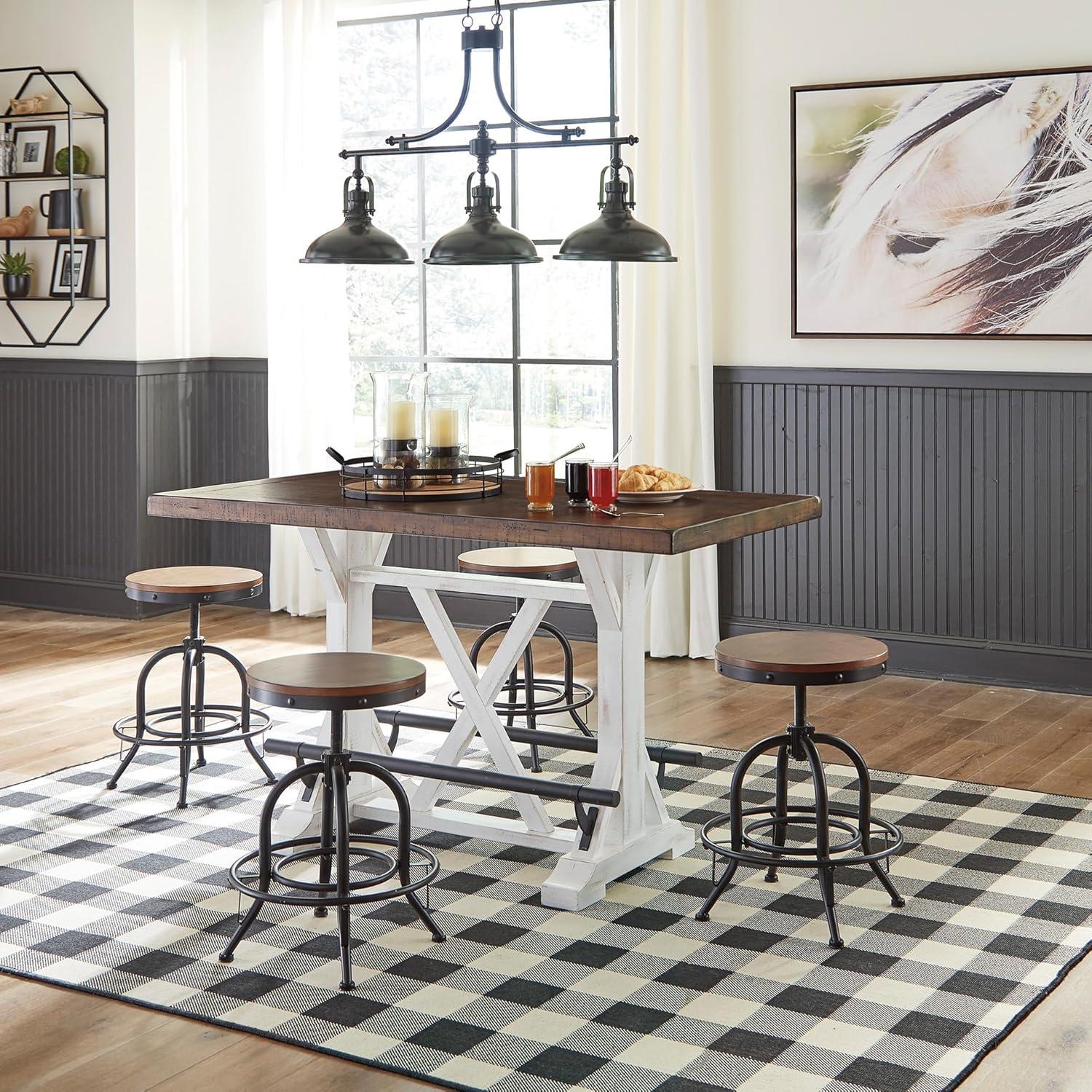 imageSignature Design by Ashley Valebeck Industrial Adjustable Height Swivel Barstool 2 Count BrownCounter Height