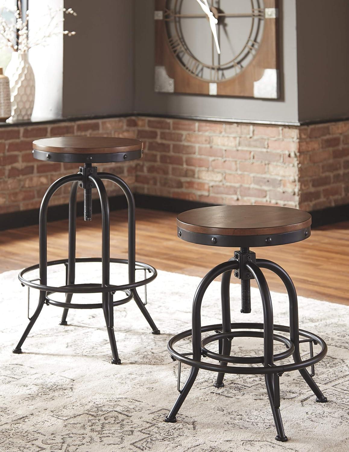imageSignature Design by Ashley Valebeck Industrial Adjustable Height Swivel Barstool 2 Count BrownPub Height
