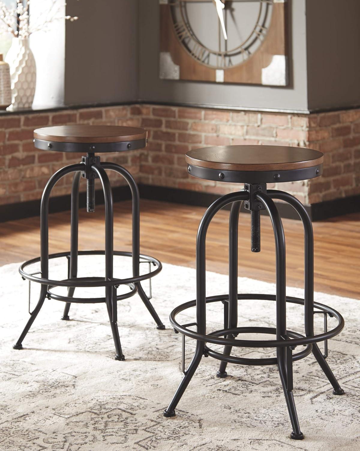 imageSignature Design by Ashley Valebeck Industrial Adjustable Height Swivel Barstool 2 Count BrownPub Height