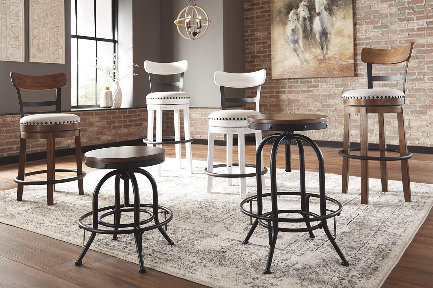 imageSignature Design by Ashley Valebeck Industrial Adjustable Height Swivel Barstool 2 Count BrownPub Height