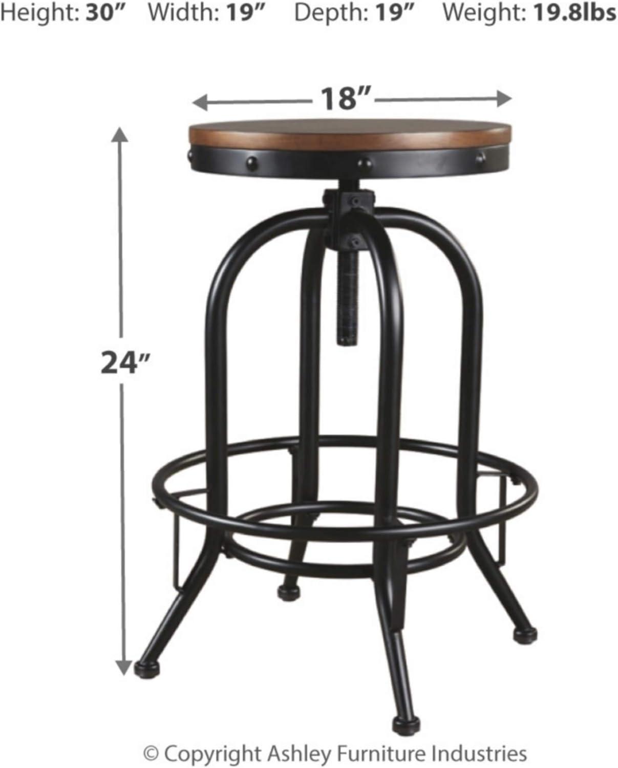 imageSignature Design by Ashley Valebeck Industrial Adjustable Height Swivel Barstool 2 Count BrownPub Height