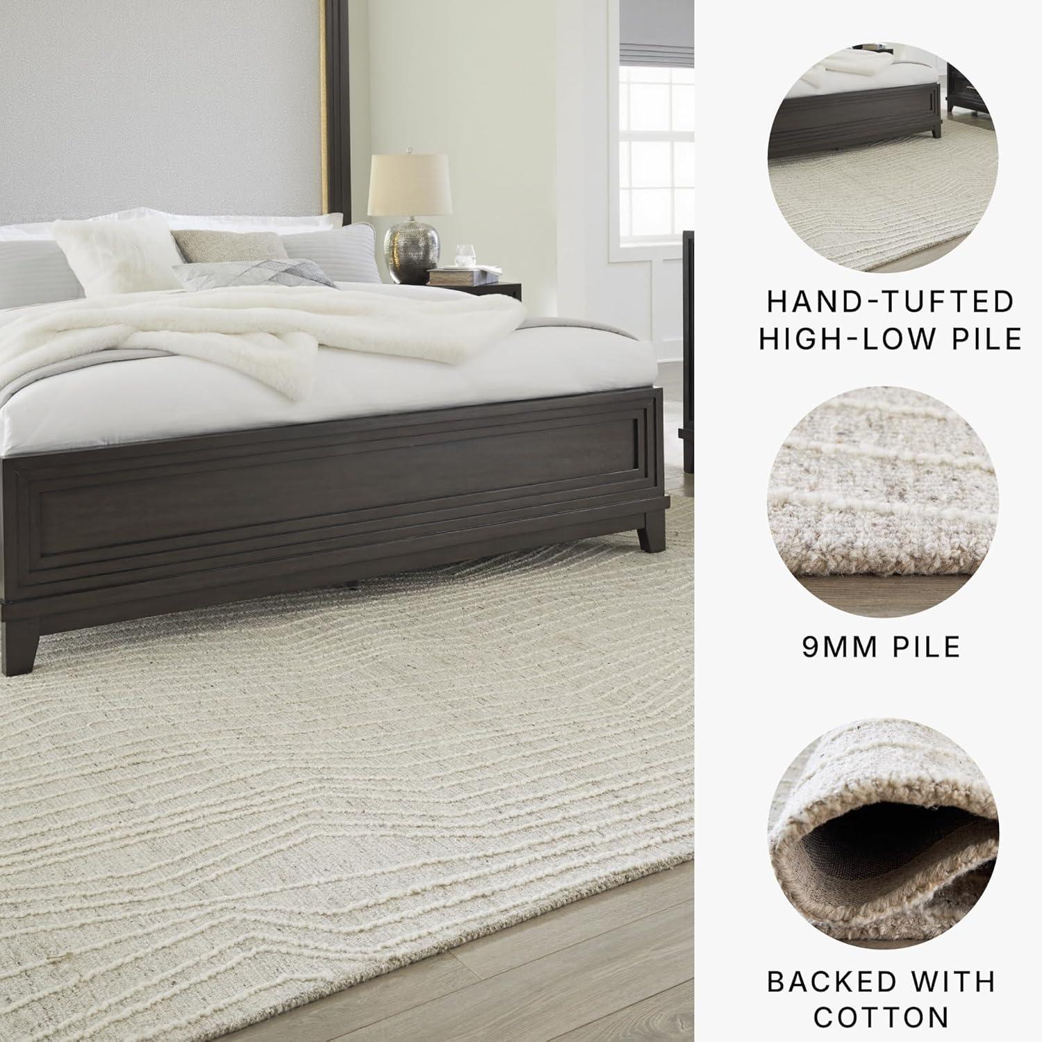 imageSignature Design by Ashley Varahill Casual Indoor Abstract Handmade 8 x 10 Large Rug Beige ampamp Light Gray78 x 101 Rectangular