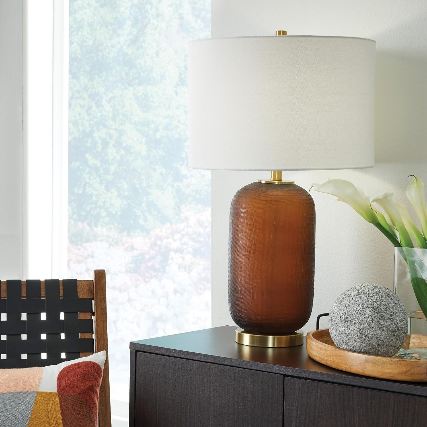 imageSignature Design by Ashley Wendfield Industrial Metal Floor Lamp with Dome Shade MetallicAmber