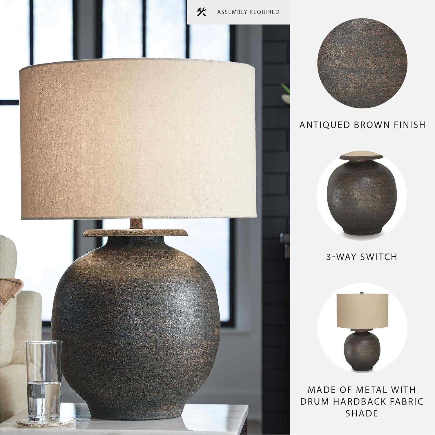 imageSignature Design by Ashley Wendfield Industrial Metal Floor Lamp with Dome Shade MetallicAntique Brown