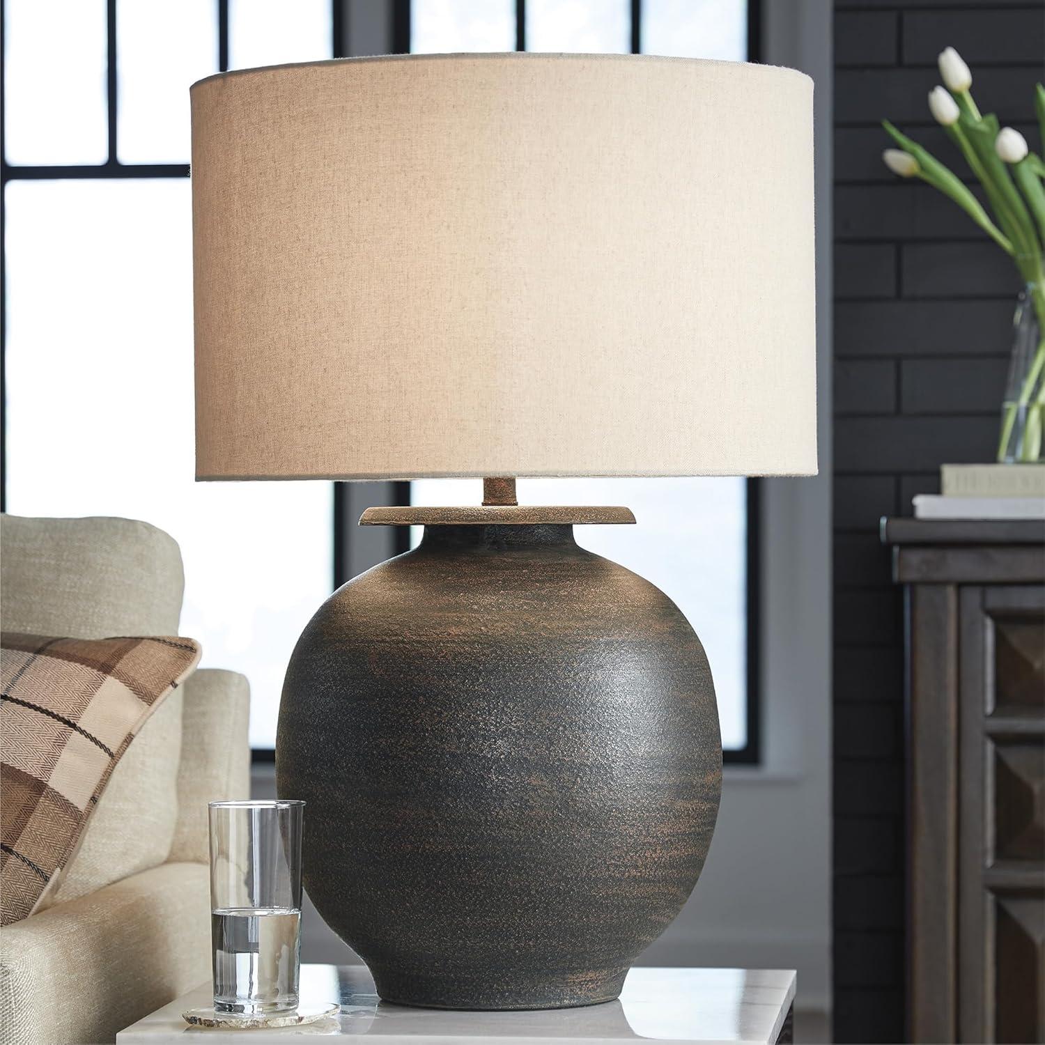 imageSignature Design by Ashley Wendfield Industrial Metal Floor Lamp with Dome Shade MetallicAntique Brown