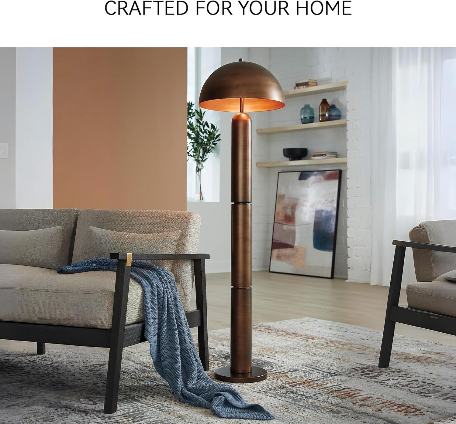 imageSignature Design by Ashley Wendfield Industrial Metal Floor Lamp with Dome Shade MetallicAntique Copper Finish