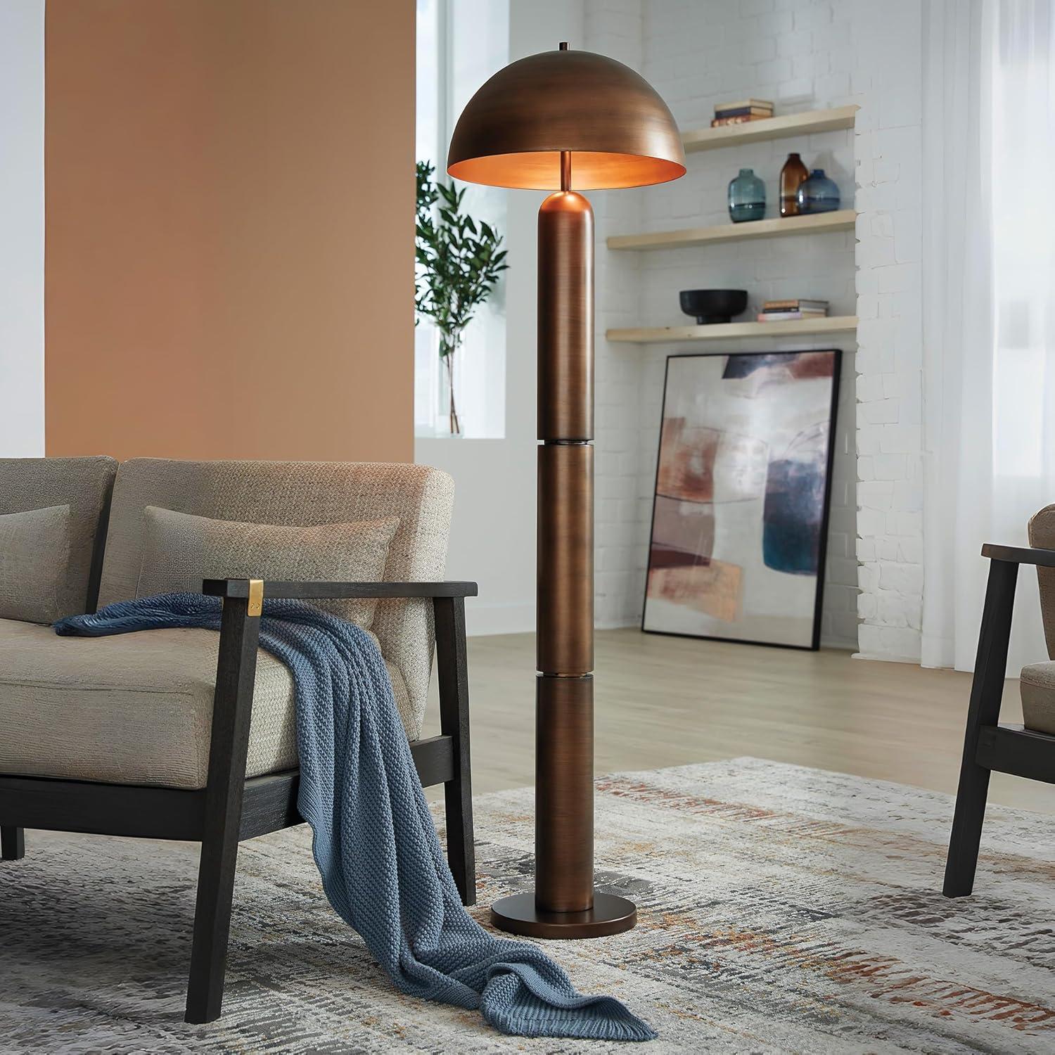 imageSignature Design by Ashley Wendfield Industrial Metal Floor Lamp with Dome Shade MetallicAntique Copper Finish