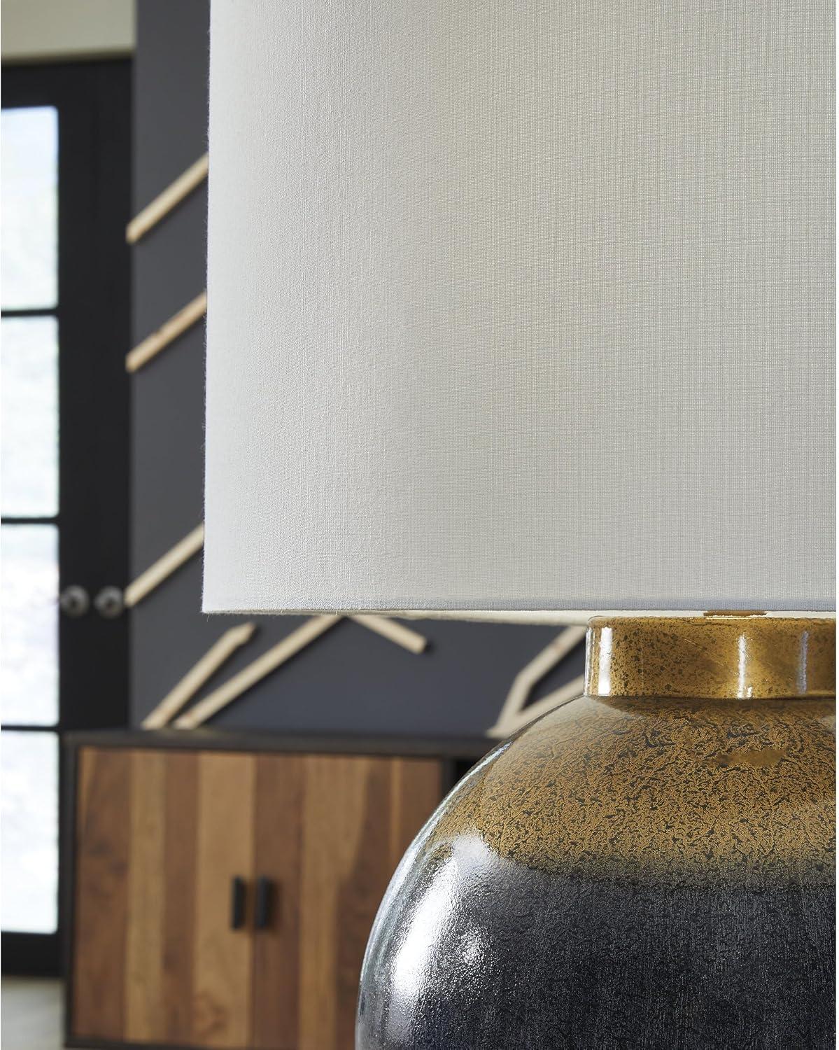 imageSignature Design by Ashley Wendfield Industrial Metal Floor Lamp with Dome Shade MetallicBlueGold Finish