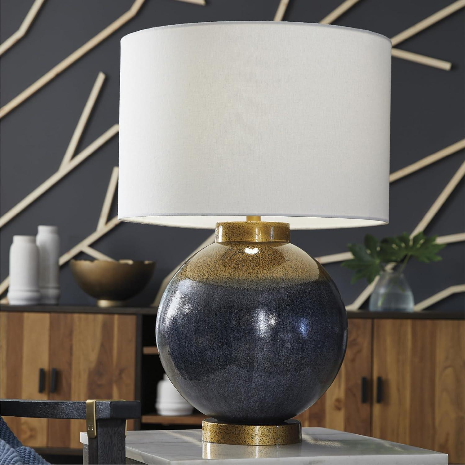 imageSignature Design by Ashley Wendfield Industrial Metal Floor Lamp with Dome Shade MetallicBlueGold Finish